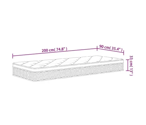 Atsperu Matracis, Medium Plus, 90X200 Cm Vidaxl