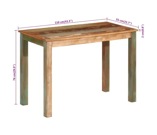 Virtuves Galds, 110X55X76 Cm, Pārstrādāts Masīvkoks Vidaxl
