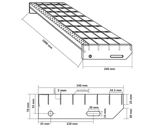Režģa Pakāpiens, 100X24X7 Cm, Cinkots Tērauds Vidaxl