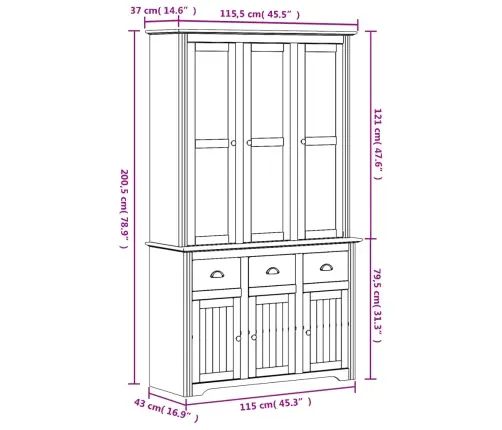 Augstais Skapis Bodo, 115,5X43X200,5 Cm, Priede, Balts, Brūns Vidaxl Augstais Skapis Bodo, 115,5X43X200,5 Cm, Priede, Balts, Brūns Vidaxl