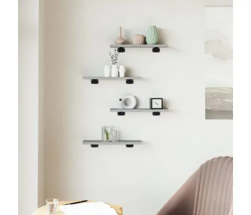 Sienas Plaukti, 4 Gab., Pelēki, 40X10X1,5 Cm, Inženierijas Koks Vidaxl