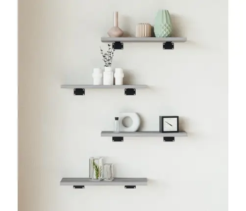 Sienas Plaukti, 4 Gab., Pelēki, 40X10X1,5 Cm, Inženierijas Koks Vidaxl