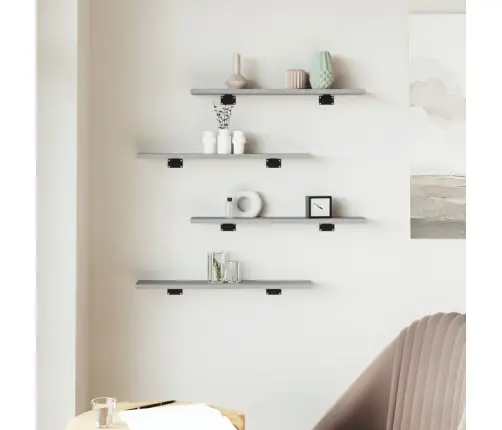 Sienas Plaukti, 4 Gab., Pelēki, 60X10X1,5 Cm, Inženierijas Koks Vidaxl