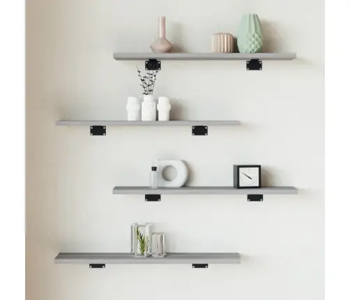 Sienas Plaukti, 4 Gab., Pelēki, 60X10X1,5 Cm, Inženierijas Koks Vidaxl