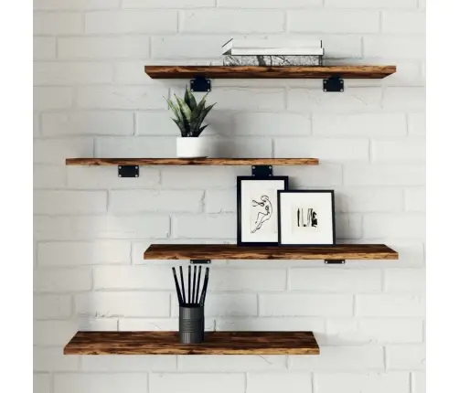 Sieninės Lentynos, 4Vnt., Dūminio Ąžuolo, 60X20X1,5cm Mediena