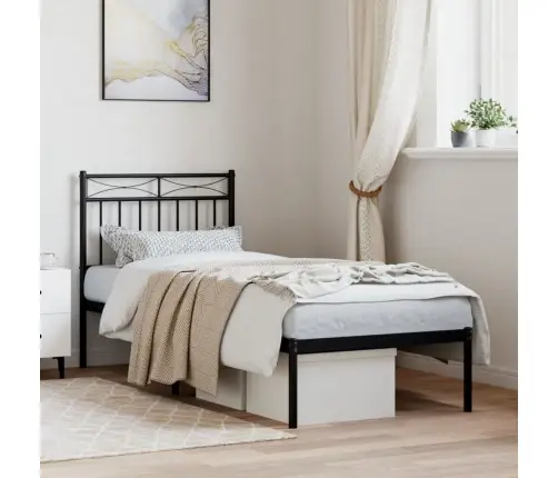 Metalinis Lovos Rėmas Su Galvūgaliu, Juodos Spalvos, 75X190Cm