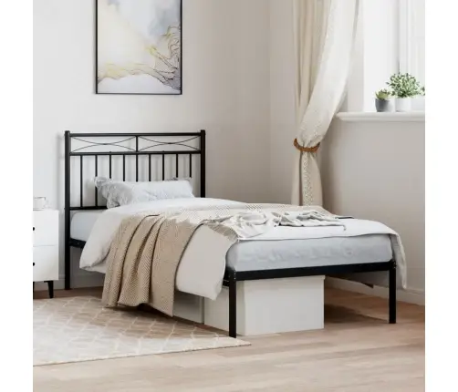 Gultas Rāmis Ar Galvgali, Melns Metāls, 90X190 Cm Vidaxl