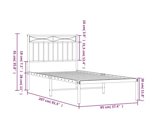 Gultas Rāmis Ar Galvgali, Melns Metāls, 90X200 Cm Vidaxl