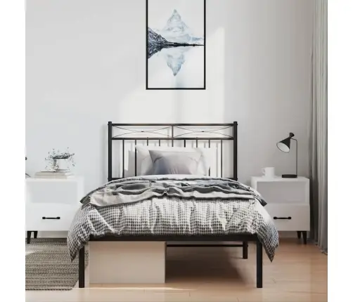 Gultas Rāmis Ar Galvgali, Melns Metāls, 100X200 Cm Vidaxl