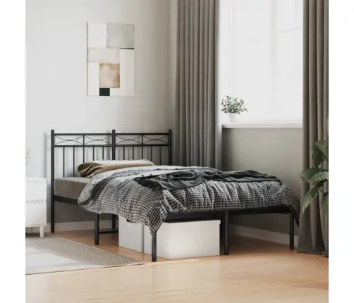 Gultas Rāmis Ar Galvgali, Melns Metāls, 120X200 Cm Vidaxl