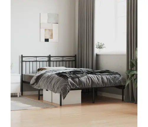 Gultas Rāmis Ar Galvgali, Melns Metāls, 140X190 Cm Vidaxl