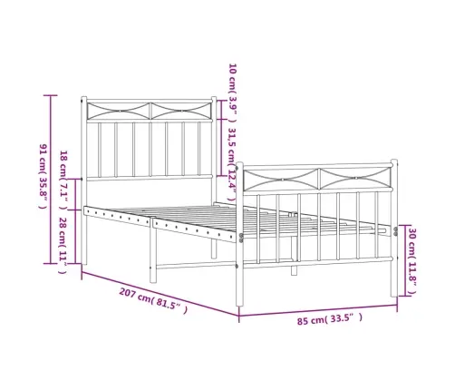 Lovos Rėmas Su Galvūgaliu/Kojūgaliu, Juodas, 80X200cm Metalas