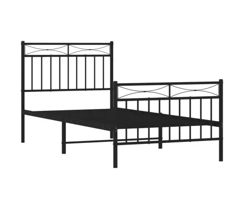 Gultas Rāmis Ar Galvgali Un Kājgali, Melns Metāls, 90X200 Cm Vidaxl