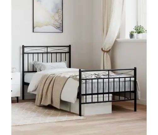 Gultas Rāmis Ar Galvgali Un Kājgali, Melns Metāls, 90X200 Cm Vidaxl