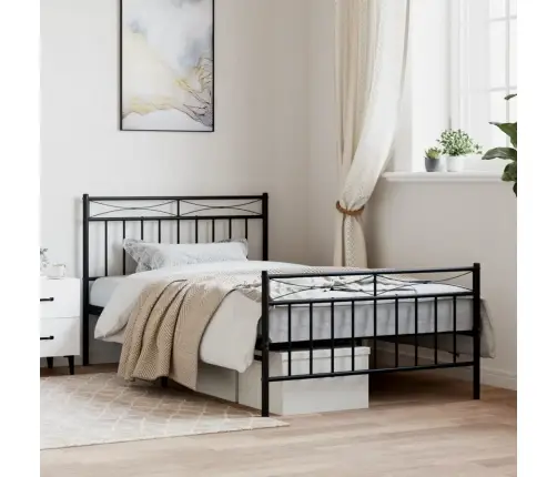 Gultas Rāmis Ar Galvgali Un Kājgali, Melns Metāls, 107X203 Cm Vidaxl
