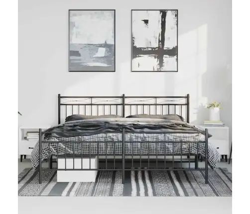 Gultas Rāmis Ar Galvgali Un Kājgali, Melns Metāls, 193X203 Cm Vidaxl