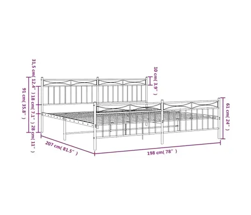 Gultas Rāmis Ar Galvgali Un Kājgali, Melns Metāls, 193X203 Cm Vidaxl