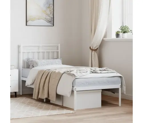 Gultas Rāmis Bez Matrača, Ar Galvgali, Balts Metāls, 75X190 Cm Vidaxl