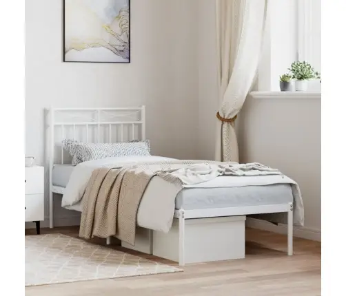 Metallist Voodiraam Peatsiga, Valge, 80X200 Cm