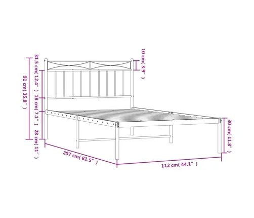 Gultas Rāmis Ar Galvgali, Balts Metāls, 107X203 Cm Vidaxl