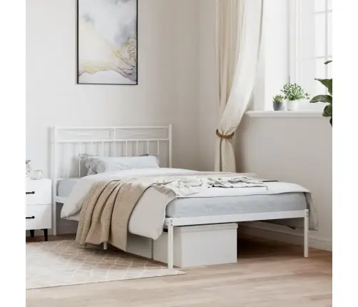 Gultas Rāmis Ar Galvgali, Balts Metāls, 107X203 Cm Vidaxl