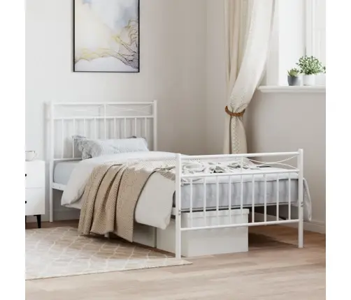 Gultas Rāmis Ar Galvgali Un Kājgali, Balts Metāls, 90X200 Cm Vidaxl