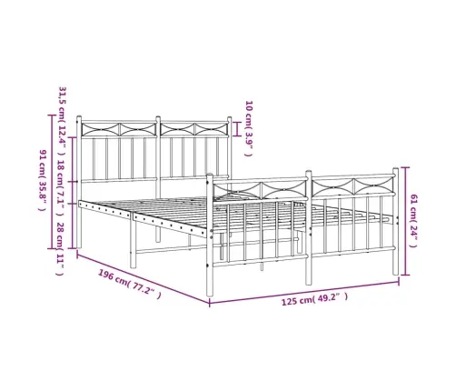 Lovos Rėmas Su Galvūgaliu/Kojūgaliu, Baltas, 120X190cm Metalas