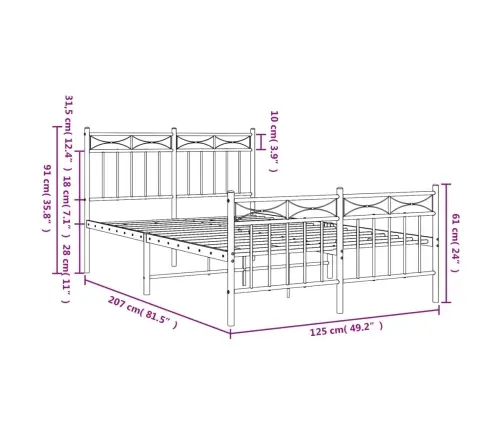 Gultas Rāmis Ar Galvgali Un Kājgali, Balts Metāls, 120X200 Cm Vidaxl