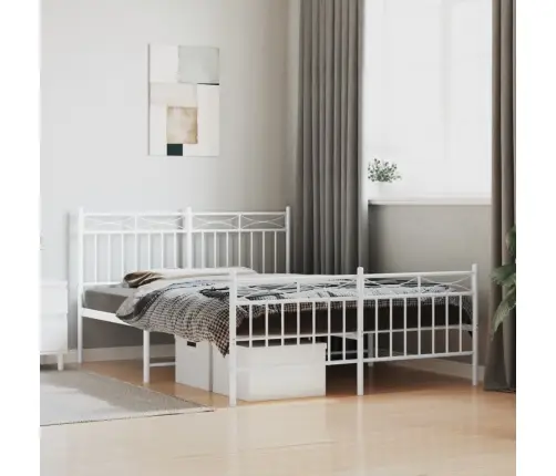 Gultas Rāmis Ar Galvgali Un Kājgali, Balts Metāls, 140X190 Cm Vidaxl