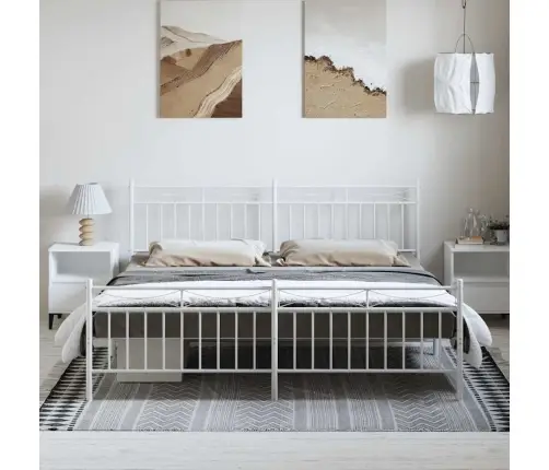 Metallist Voodiraam Peatsi Ja Jalutsiga, Valge, 193X203 Cm