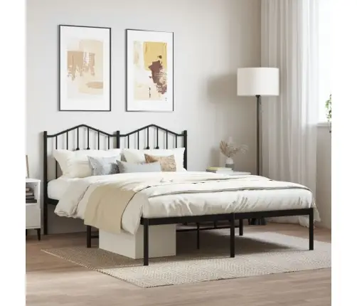 Gultas Rāmis Ar Galvgali, Melns Metāls, 140X200 Cm Vidaxl