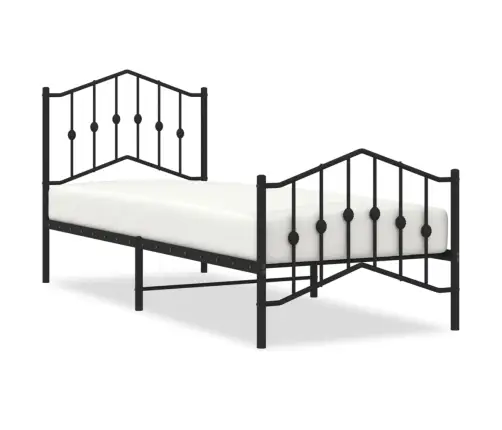 Gultas Rāmis Ar Galvgali Un Kājgali, Melns Metāls, 90X200 Cm Vidaxl