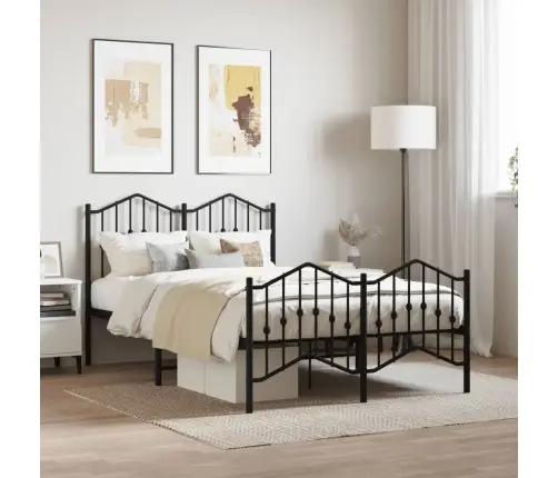 Gultas Rāmis Ar Galvgali Un Kājgali, Melns Metāls, 120X200 Cm Vidaxl