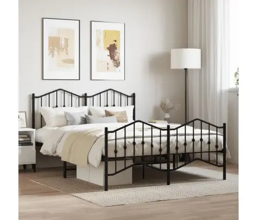 Metallist Voodiraam Peatsi Ja Jalutsiga, Must, 140X200 Cm