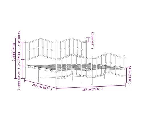 Metallist Voodiraam Peatsi Ja Jalutsiga, Must, 183X213 Cm