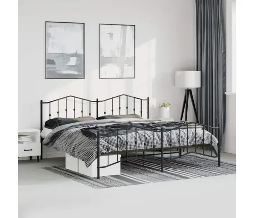 Metallist Voodiraam Peatsi Ja Jalutsiga, Must, 183X213 Cm