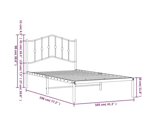 Gultas Rāmis Ar Galvgali, Balts Metāls, 100X190 Cm Vidaxl