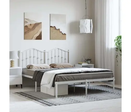 Gultas Rāmis Ar Galvgali, Balts Metāls, 135X190 Cm Vidaxl