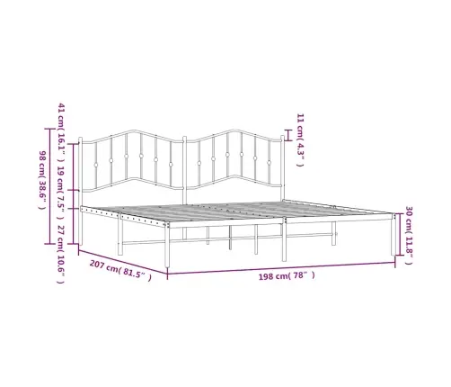 Metallist Voodiraam Peatsiga, Valge, 193X203 Cm
