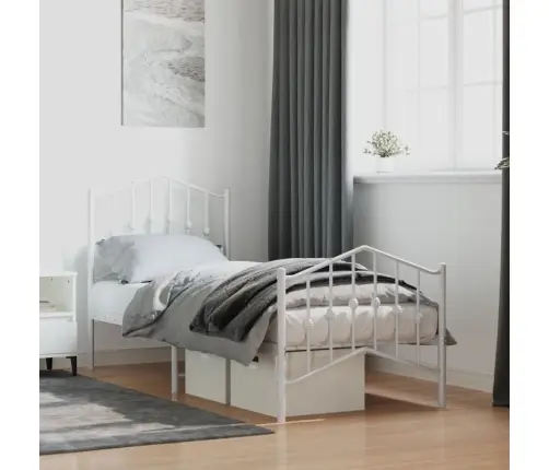 Metallist Voodiraam Peatsi Ja Jalutsiga , Valge, 75X190 Cm