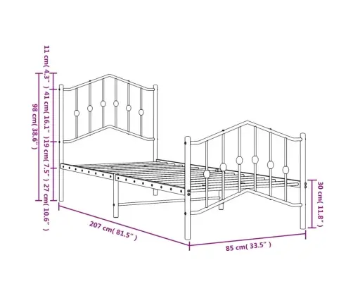 Metallist Voodiraam Peatsi Ja Jalutsiga, Valge, 80 X 200 Cm