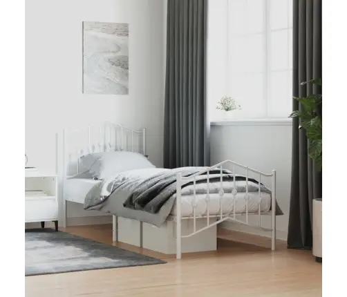 Metallist Voodiraam Peatsi Ja Jalutsiga, Valge, 80 X 200 Cm