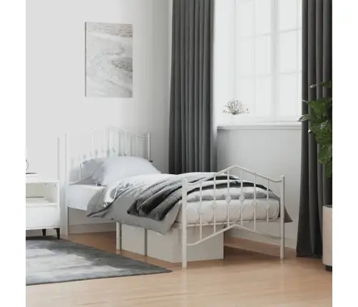 Metallist Voodiraam Peatsi Ja Jalutsiga, Valge, 90 X 200 Cm