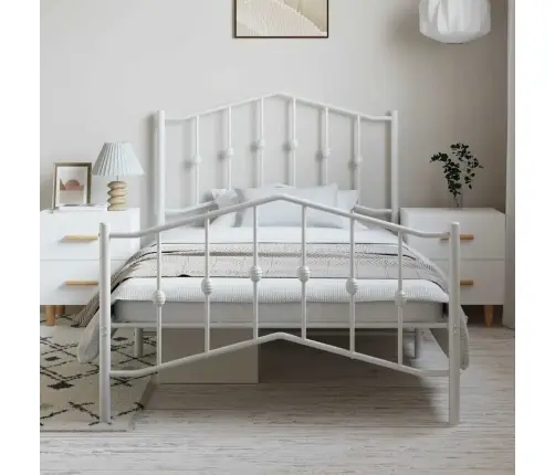 Metallist Voodiraam Peatsi Ja Jalutsiga, Valge, 100X200 Cm