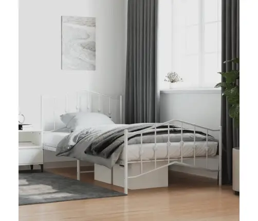 Gultas Rāmis Ar Galvgali Un Kājgali, Balts Metāls, 107X203 Cm Vidaxl