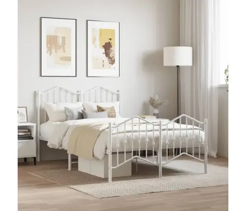 Metallist Voodiraam Peatsi Ja Jalutsiga, Valge, 120 X 190 Cm