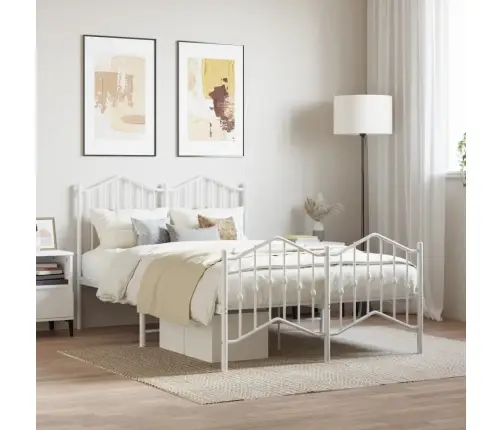 Gultas Rāmis Ar Galvgali Un Kājgali, Balts Metāls, 120X200 Cm Vidaxl