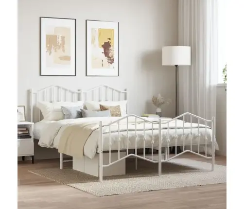 Metallist Voodiraam Peatsi Ja Jalutsiga, Valge, 140 X 190 Cm