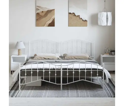 Metallist Voodiraam Peatsi Ja Jalutsiga, Valge, 183X213 Cm