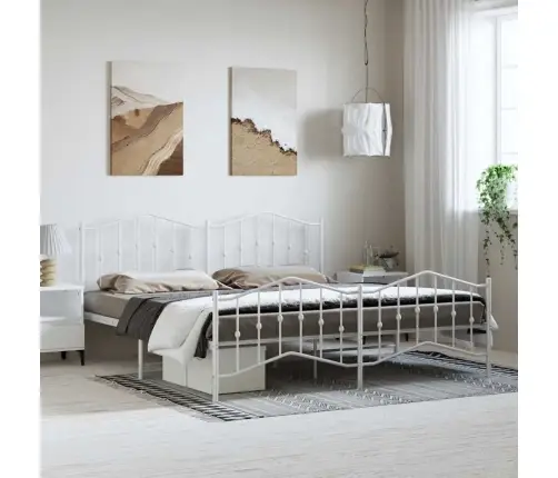 Metallist Voodiraam Peatsi Ja Jalutsiga, Valge, 183X213 Cm